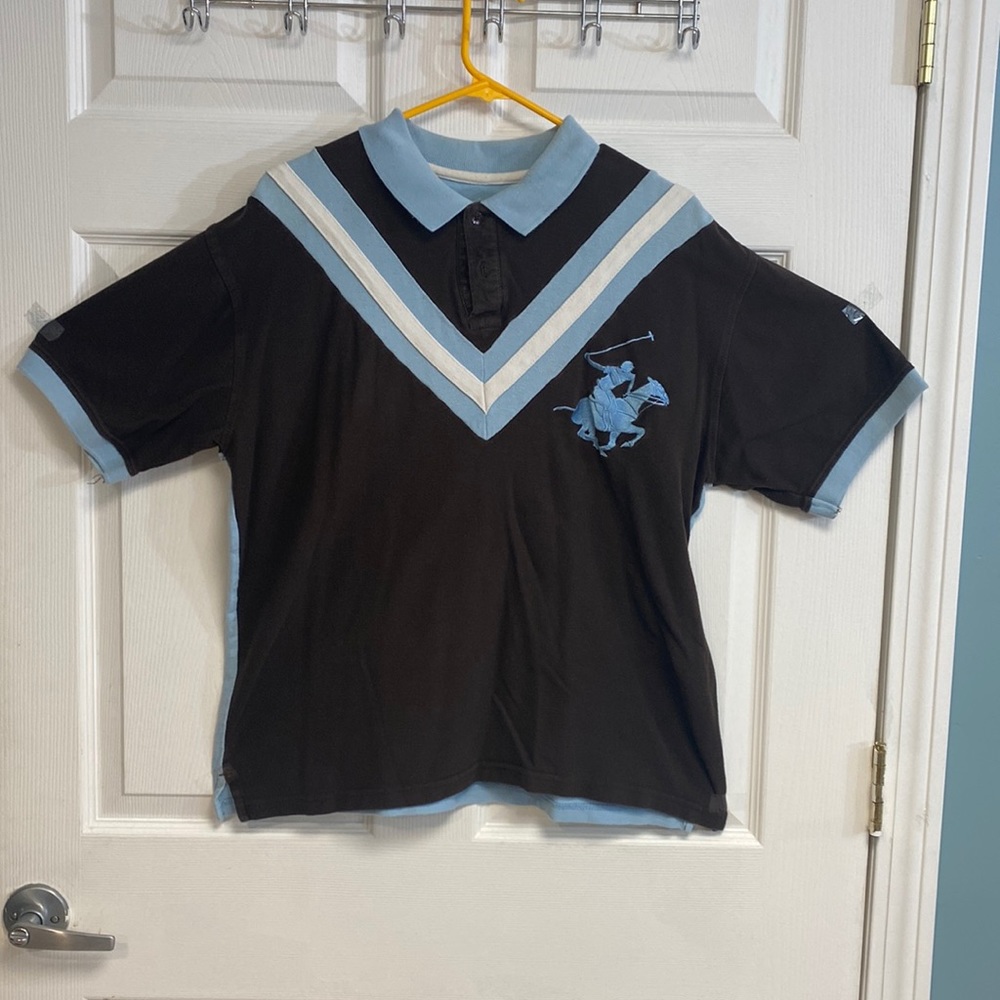Blue and brown polo shirt